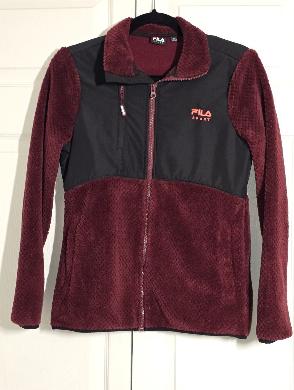 Fila Womens Burgundy/Black Full-Zip Fleece Jacket Size XS